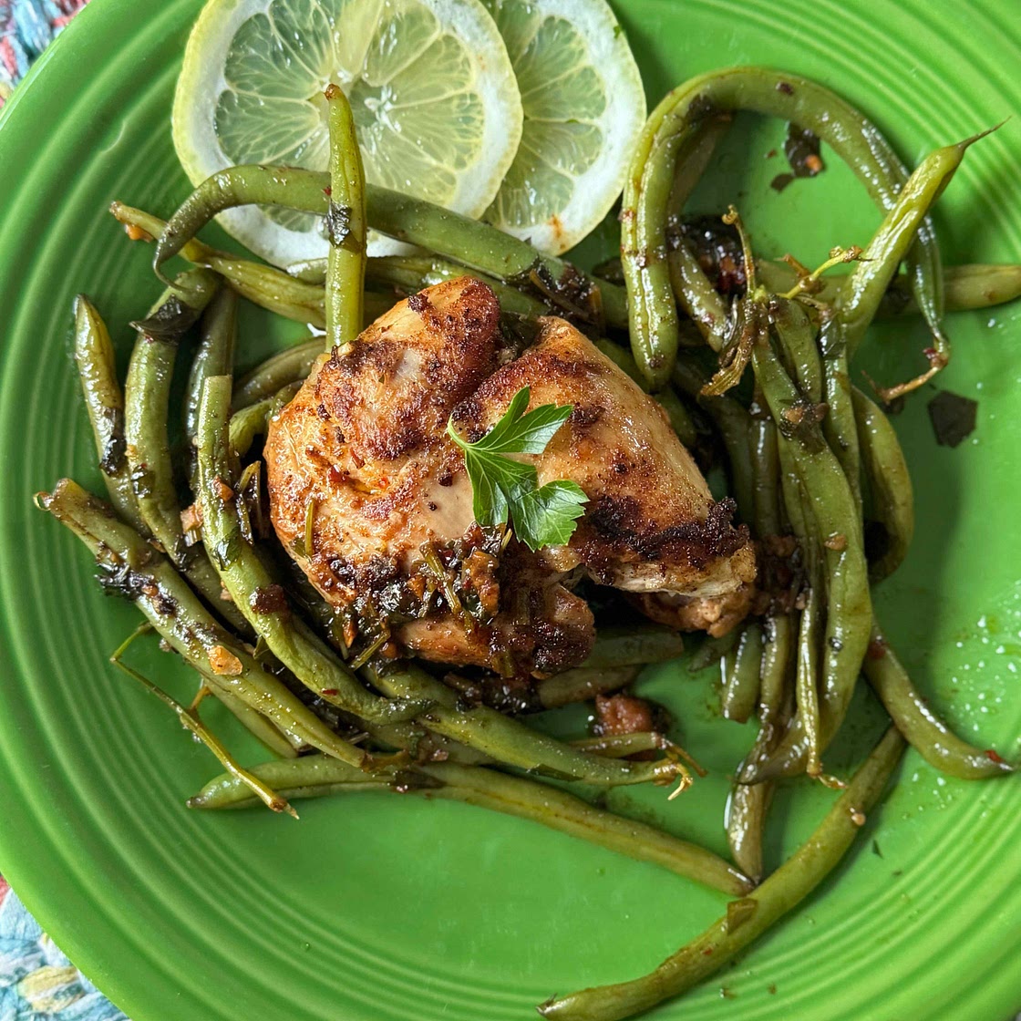 Lemon Garlic Butter Chicken Thighs and Green Beans Skillet