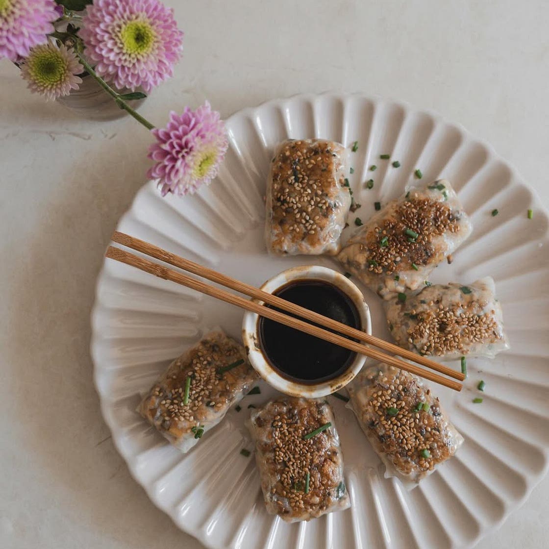 Dumplings Crujientes con Papel de Arroz