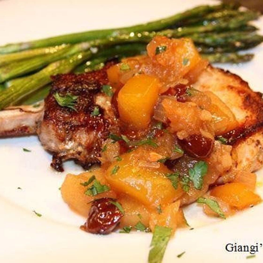 Pork Chops Pan Seared with Apple Mango Chutney