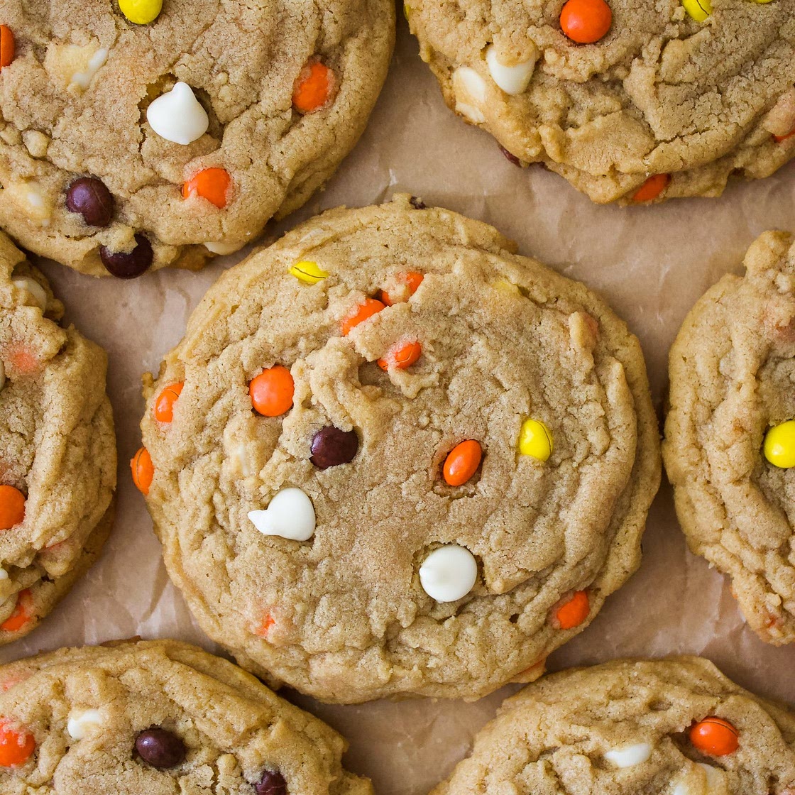 White Chocolate Reese's Pieces Peanut Butter Cookies