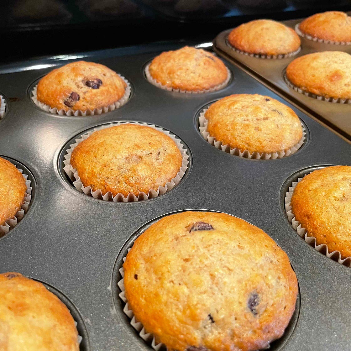 Chocolate chip (or blueberry) banana muffins