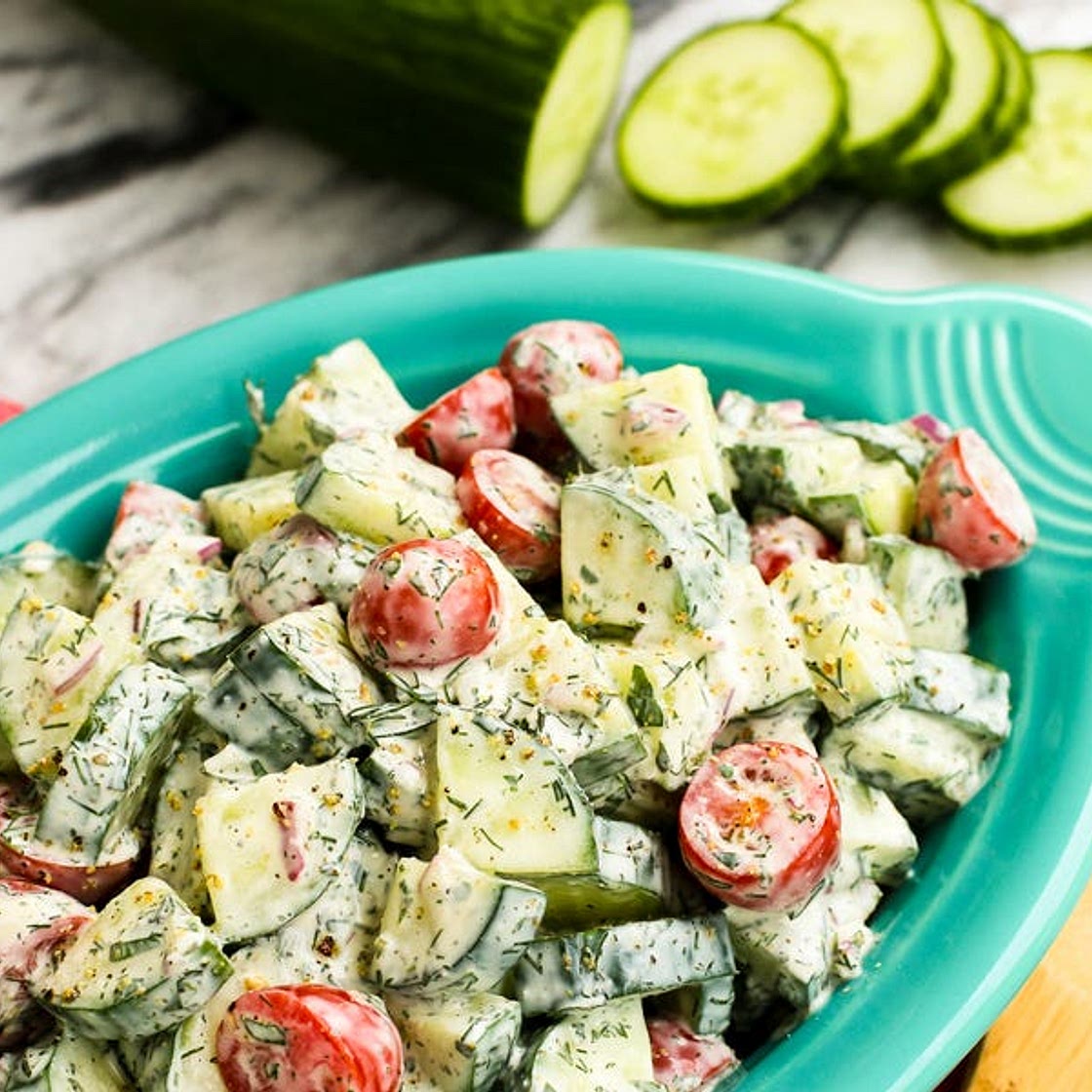 Cucumber Tomato Salad with Creamy Herb Dressing