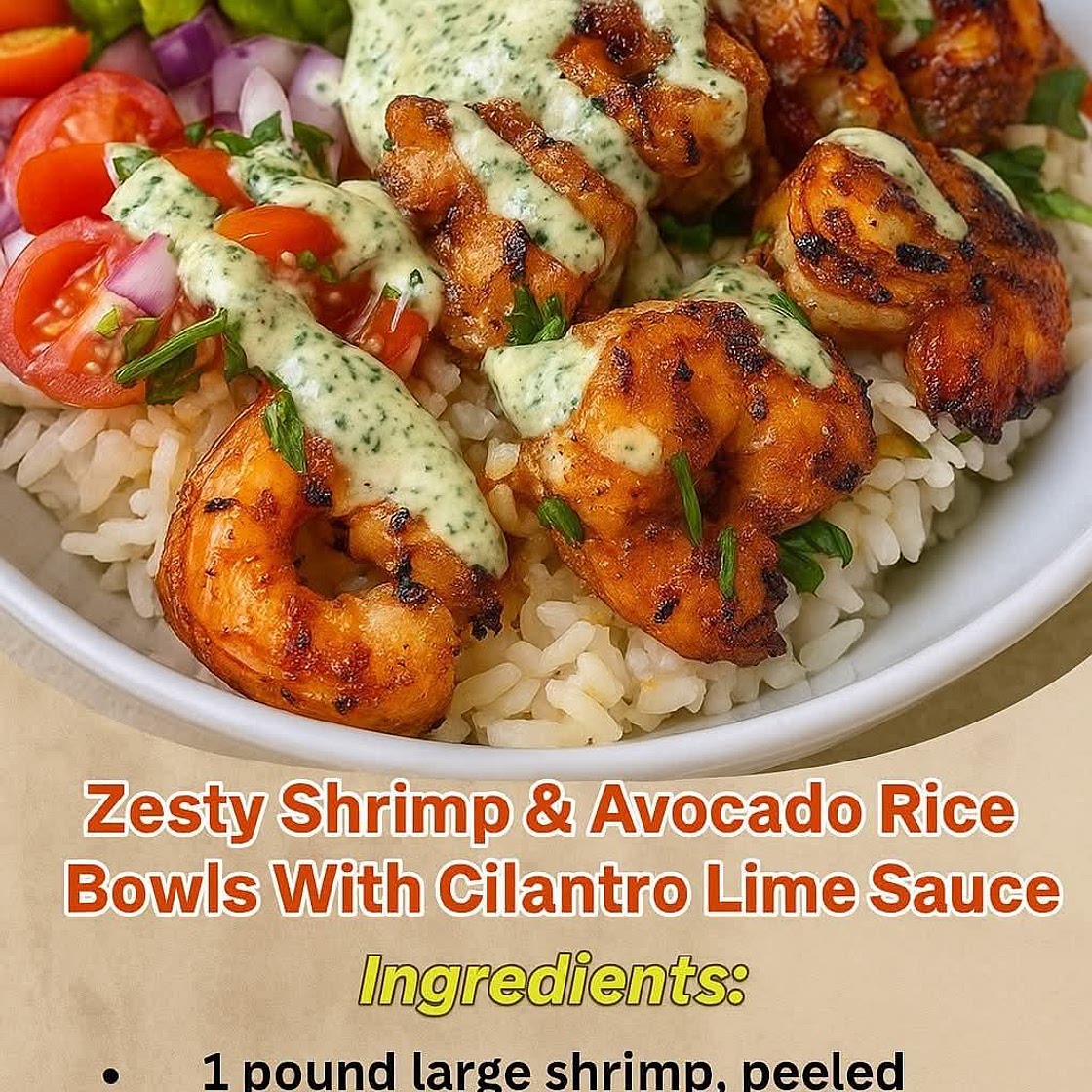 Zesty Shrimp & Avocado Rice Bowls with Cilantro Lime Sauce