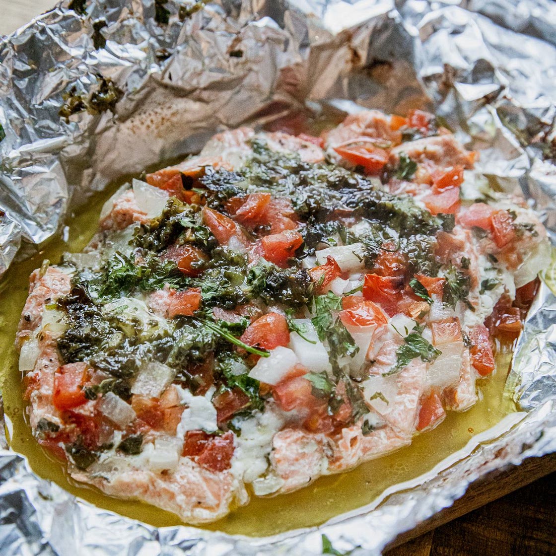 Air Fryer Salmon with Wine and Garlic
