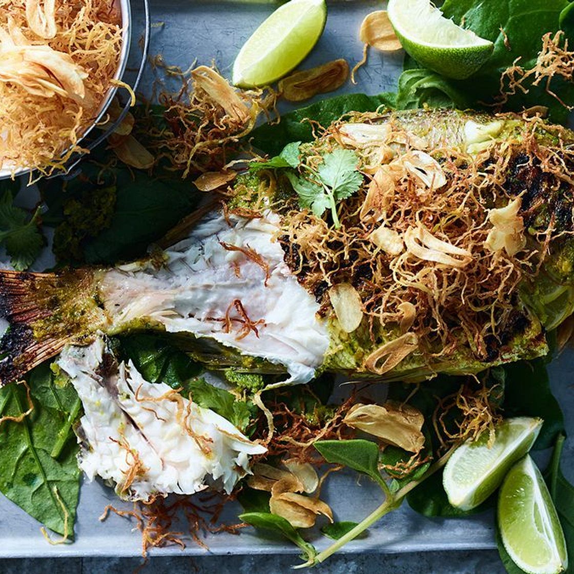 Barbecued whole fish with lemongrass and turmeric