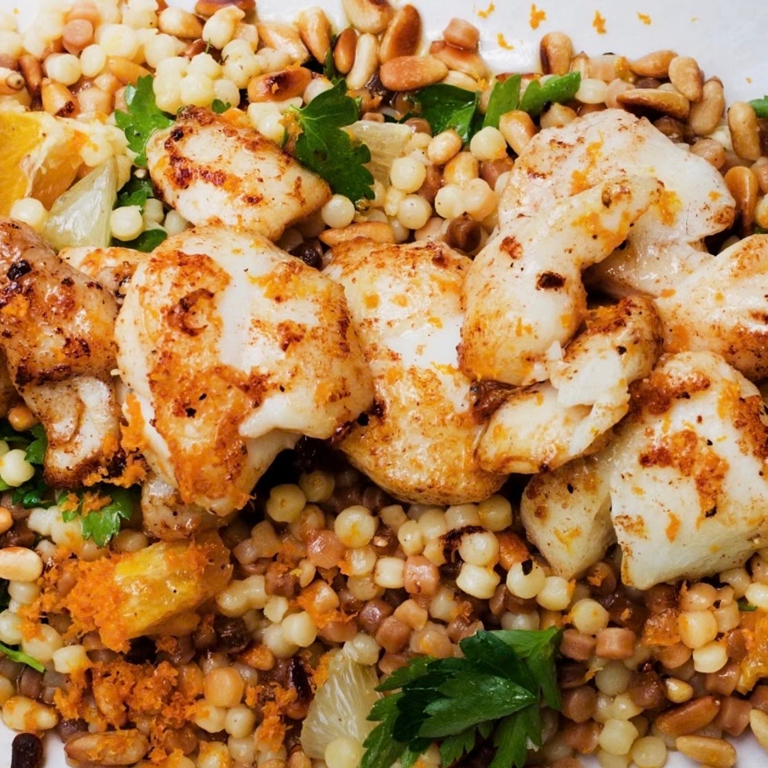 Cod cheeks with pasta