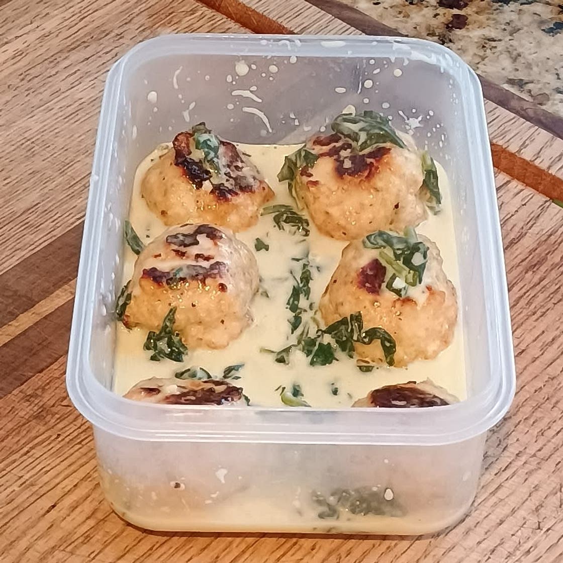 Chicken Ricotta Meatballs with Spinach Alfredo Sauce