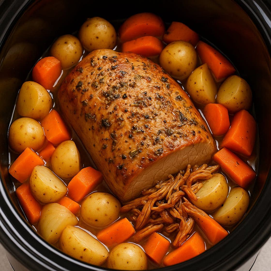 Slow Cooker Garlic Herb Pork Loin with Veggies