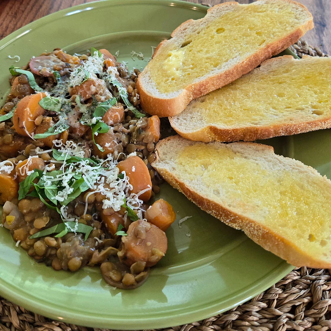 Instant Pot Lentils with root vegetables and herbs