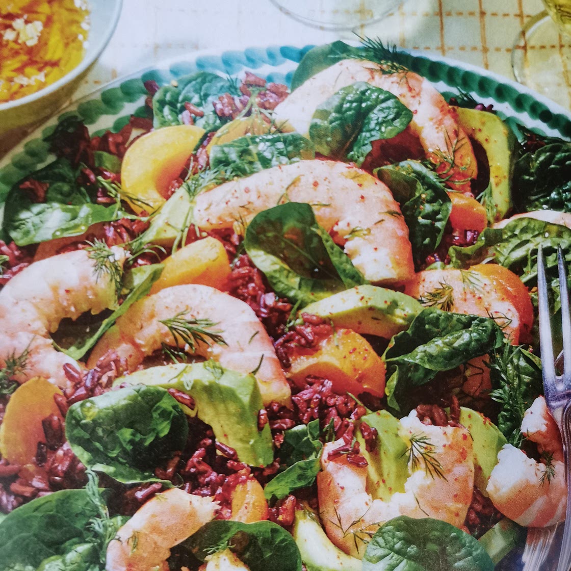 Salade de riz sauvage aux crevettes et aux abricots