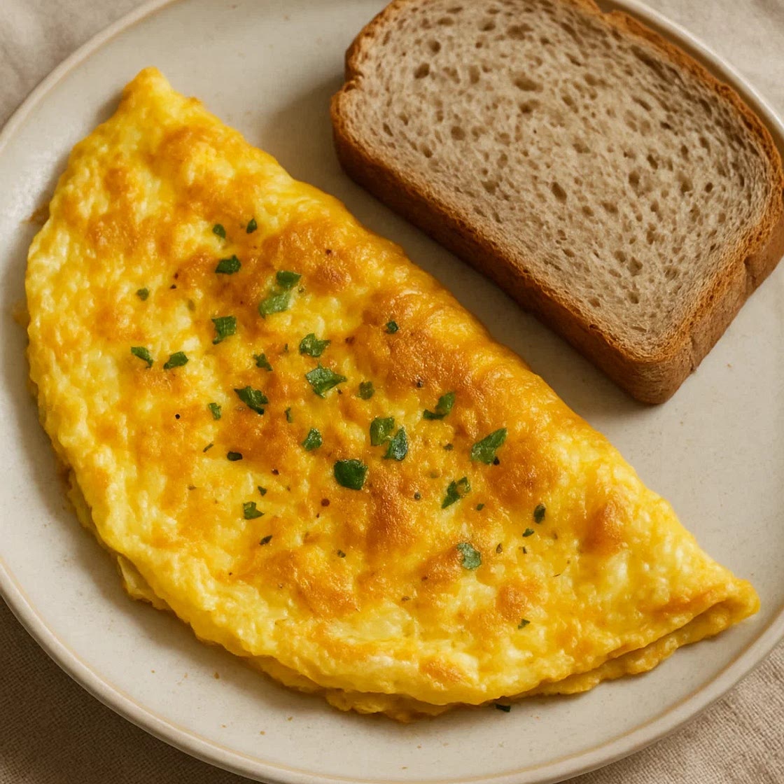 Omelete de vegetais, bacon e pão integral