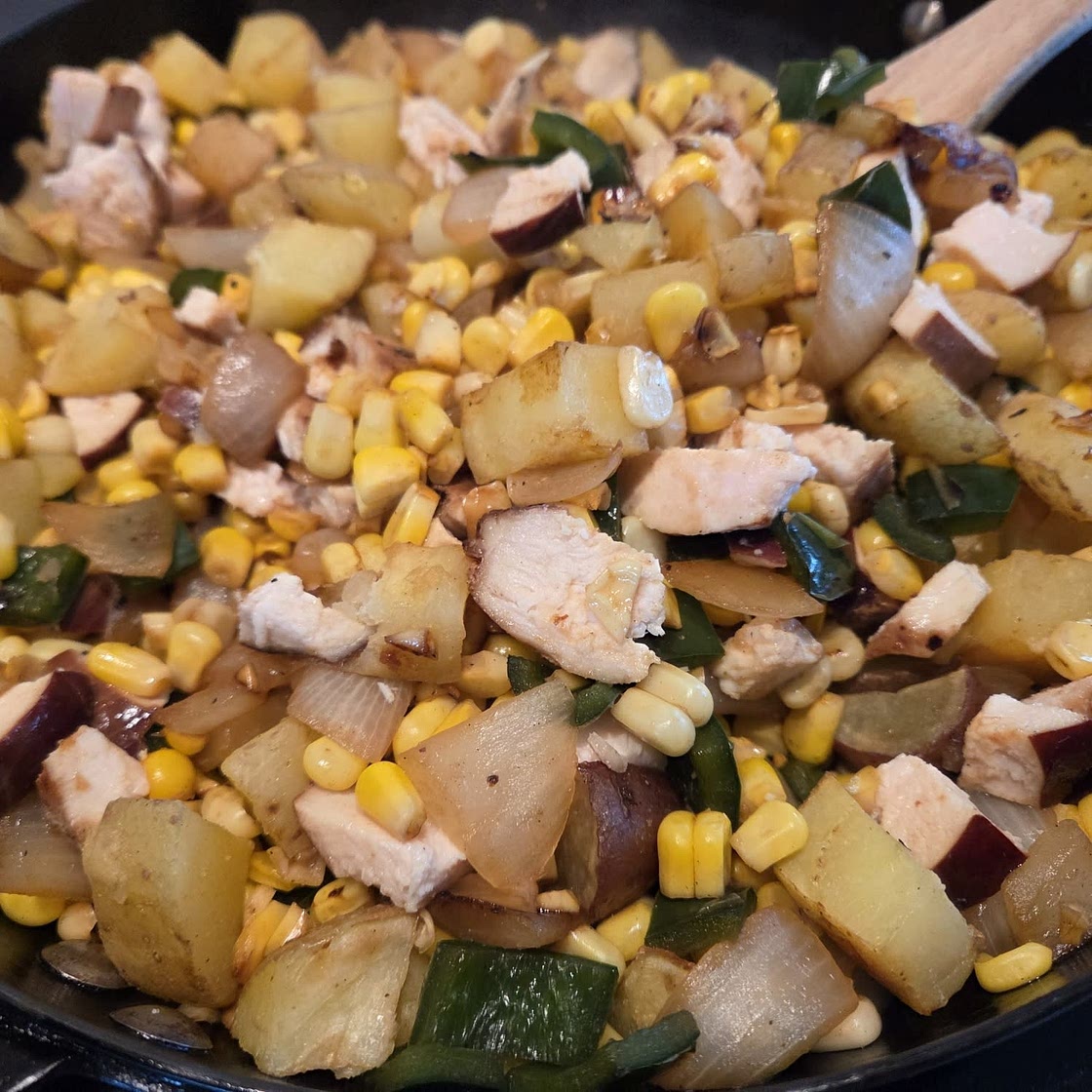 Potato, poblano and Sweet Corn Hash
