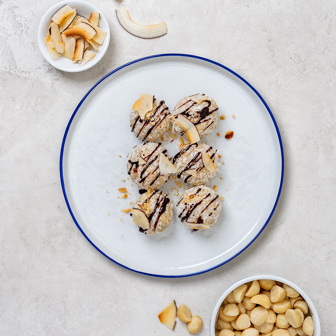 Macadamia bon bons with chocolate toffee