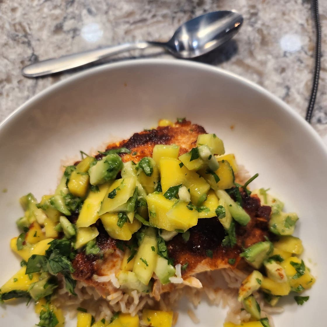 BBQ Salmon Bowls with Mango Avocado Salsa