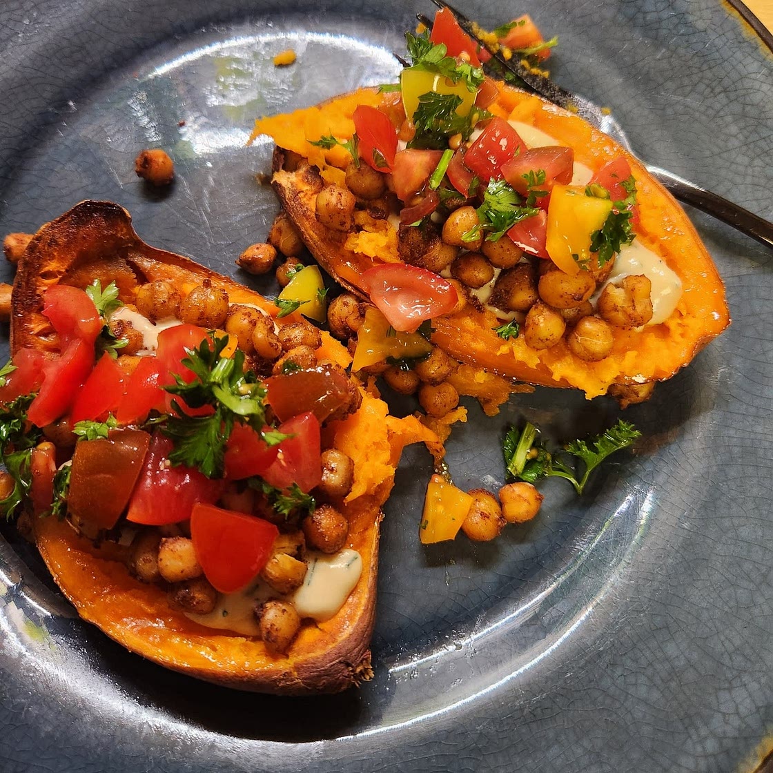 Mediterranean Baked Sweet Potatoes