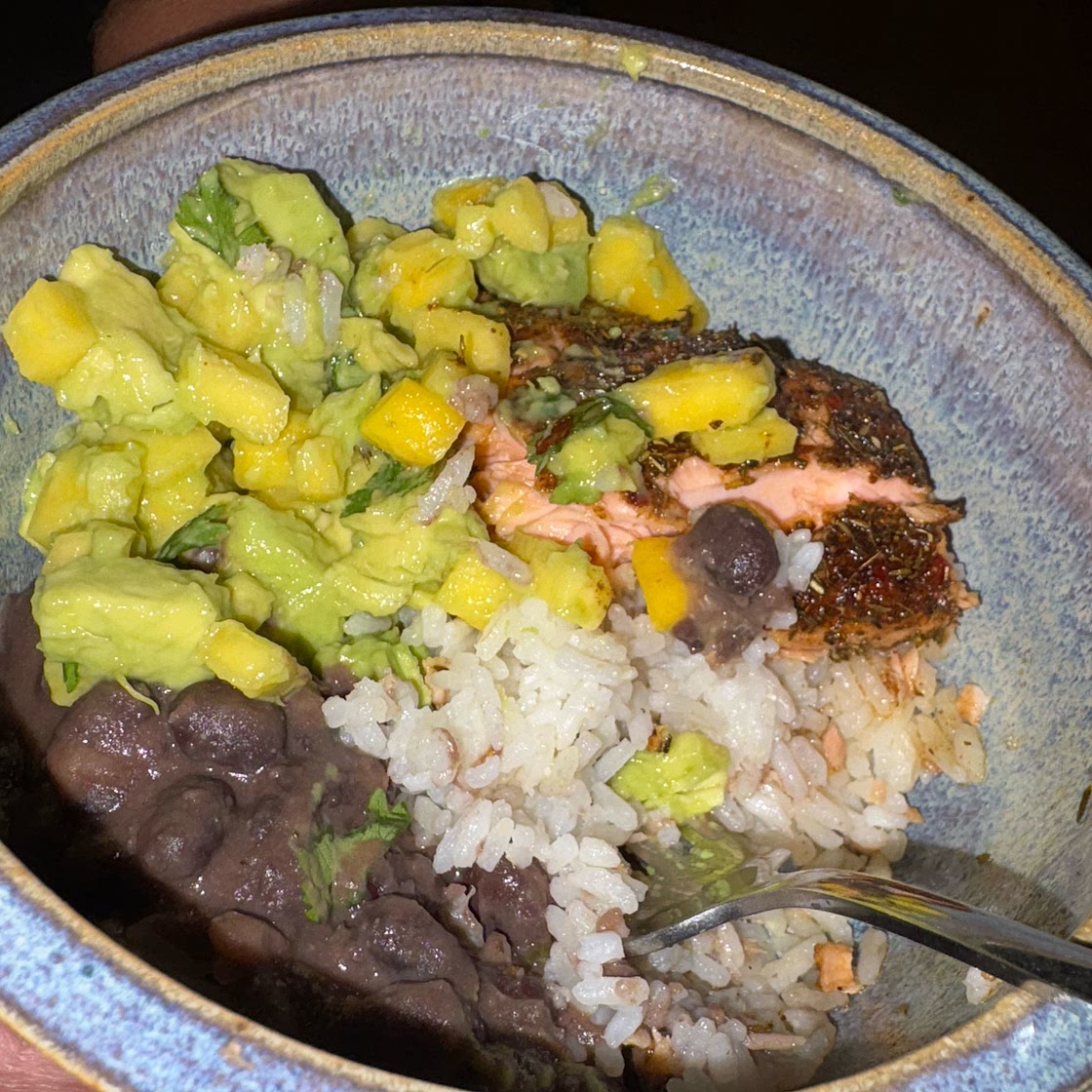 Caribbean Jerk Salmon Bowl with Mango Salsa