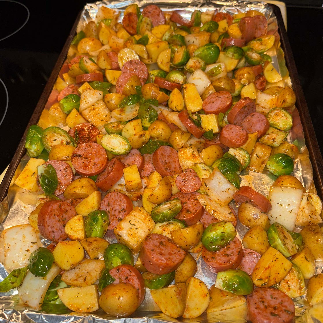 Keto Sheet Pan Sausage and Veggies