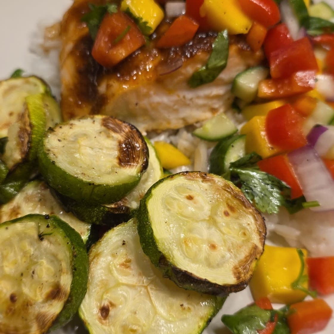 BBQ Salmon Bowls with Mango Avocado Salsa