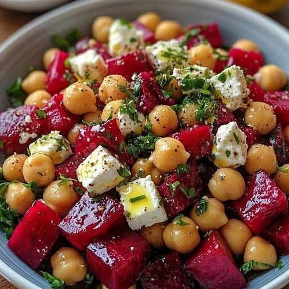 Beet, Feta, Chickpeas salad