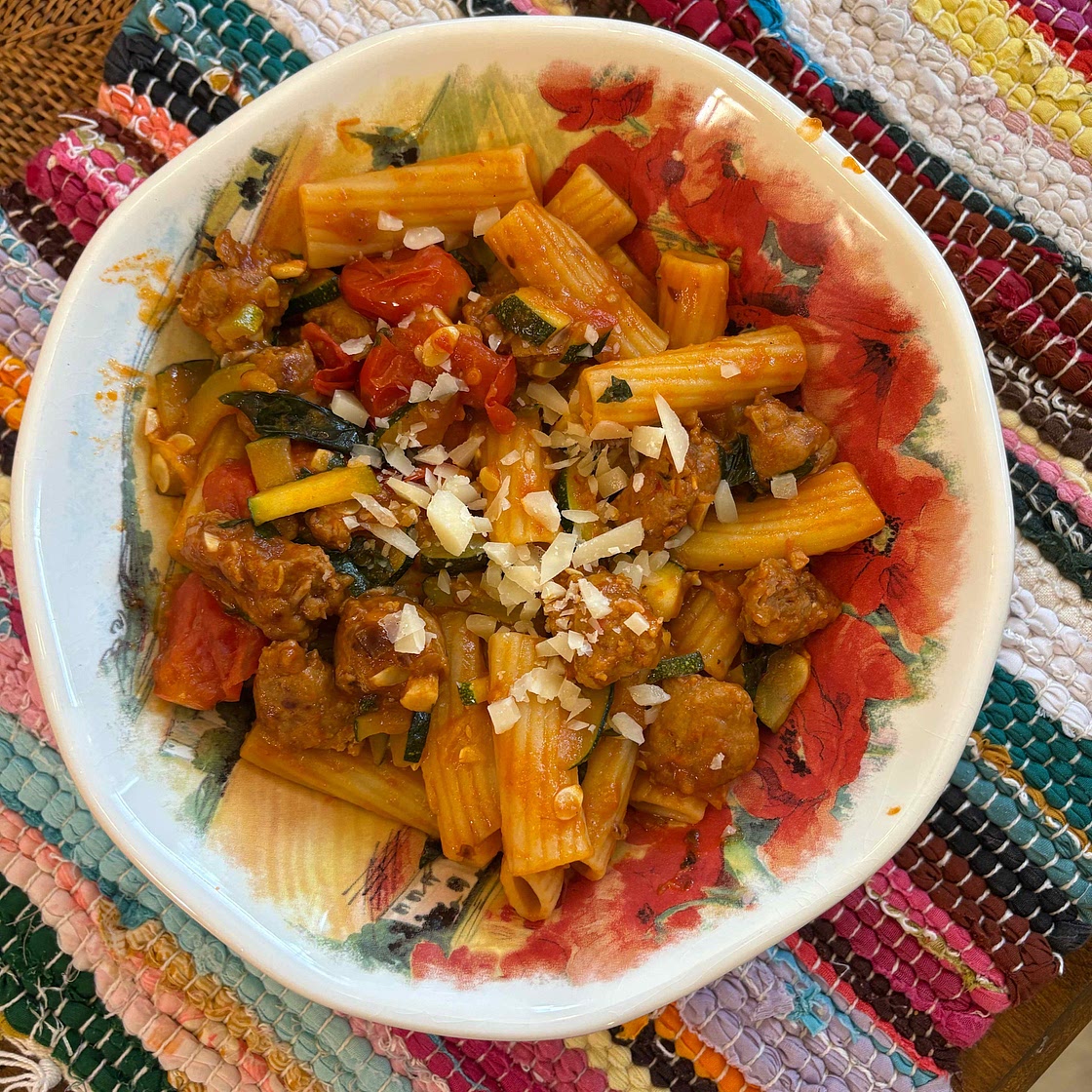 Rigatoni with Sausage, Tomatoes, and Zucchini