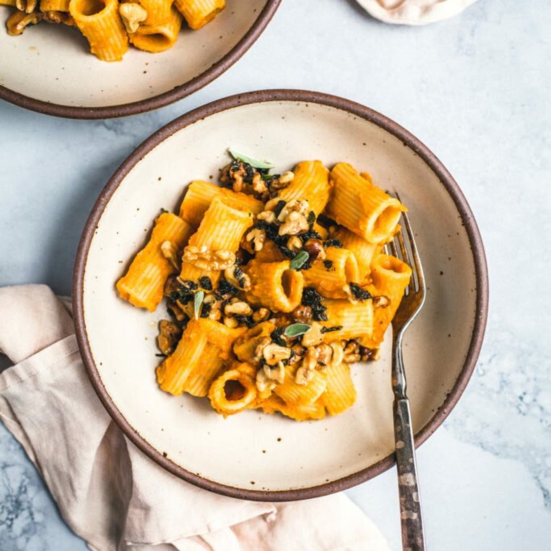 Creamy Pumpkin Pasta with Sage Walnuts