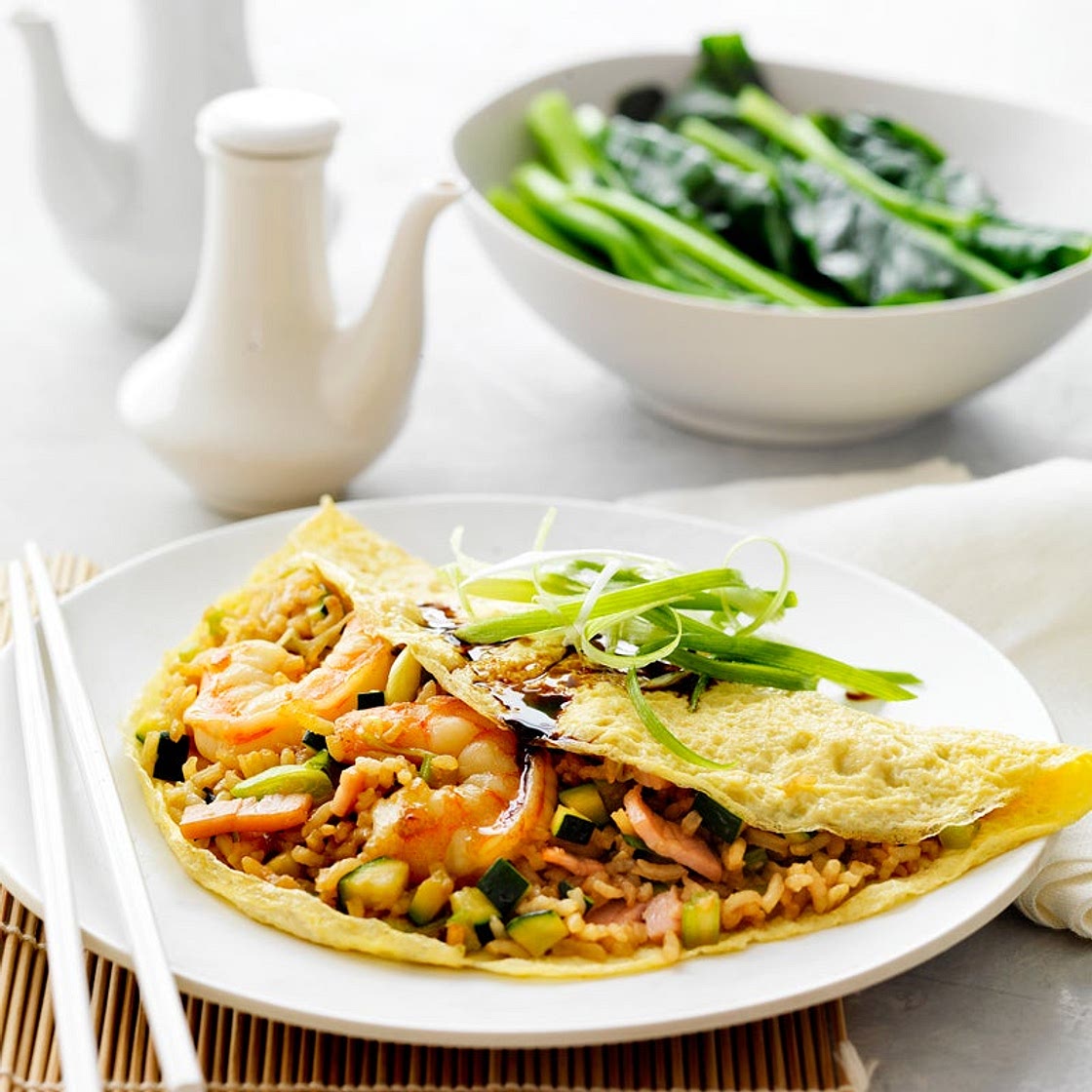 Prawn fried-rice omelette