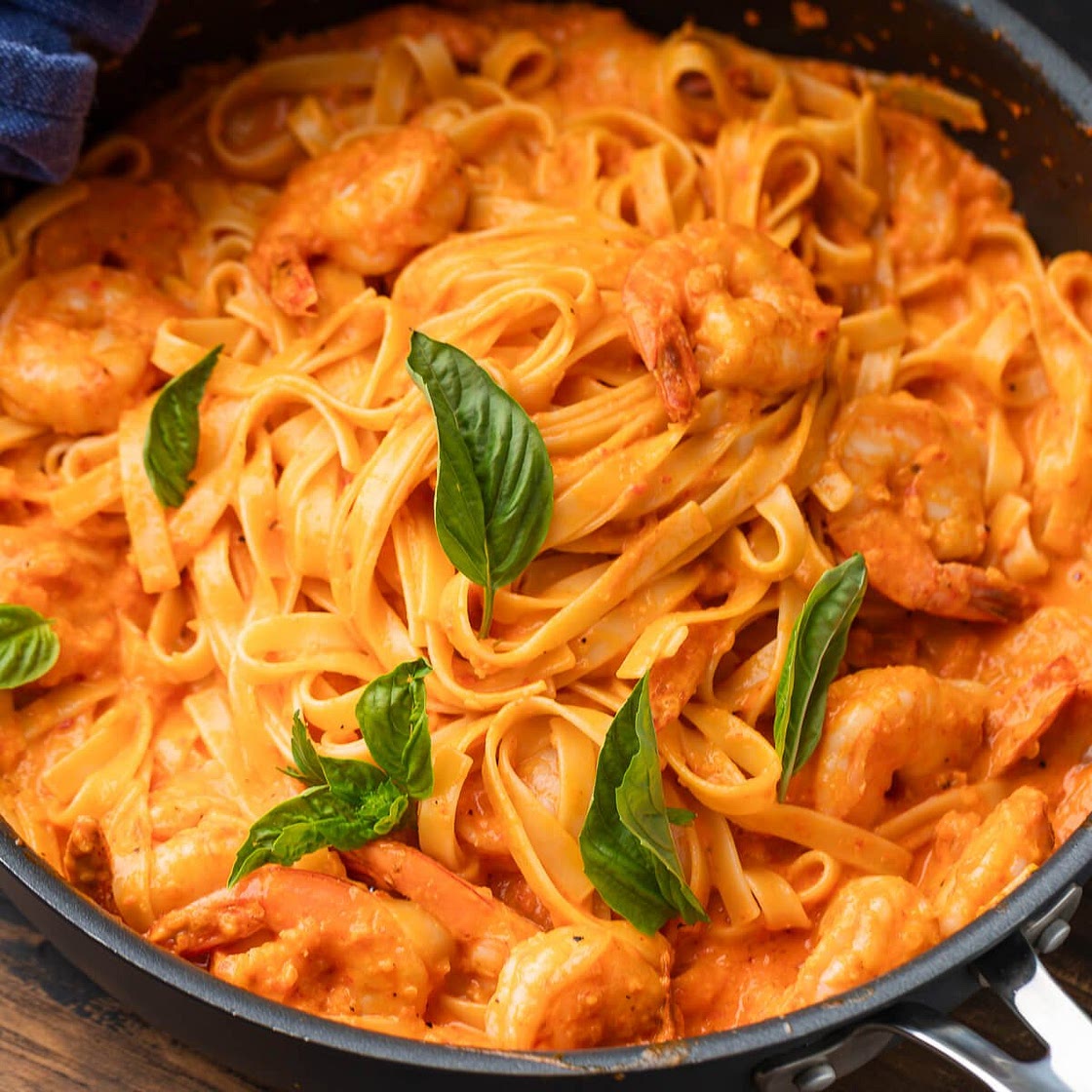 Roasted Red Pepper Pasta with Shrimp