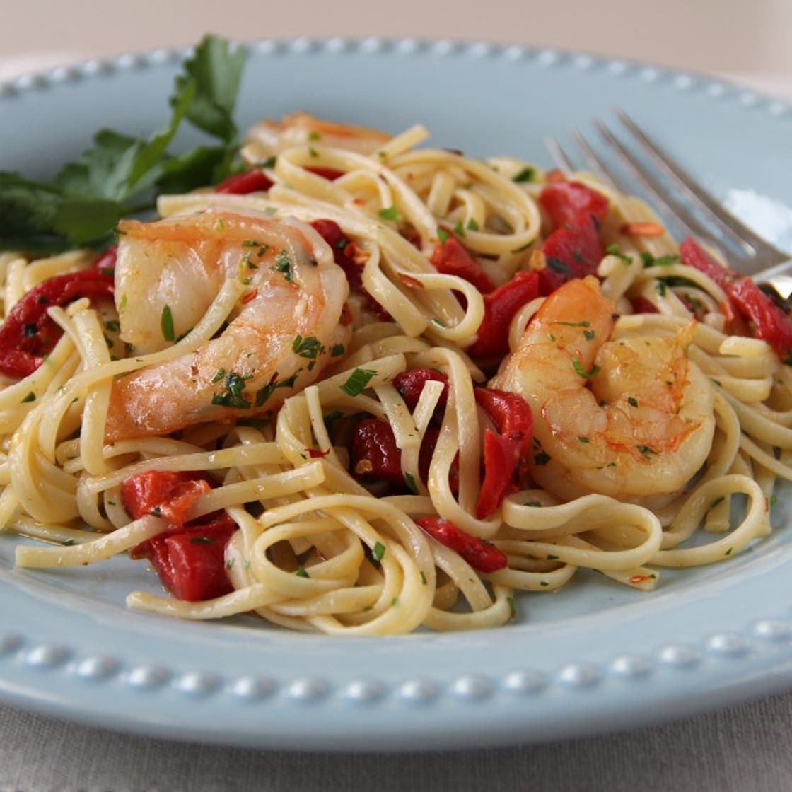 Prawn and Roasted Red Pepper Linguini