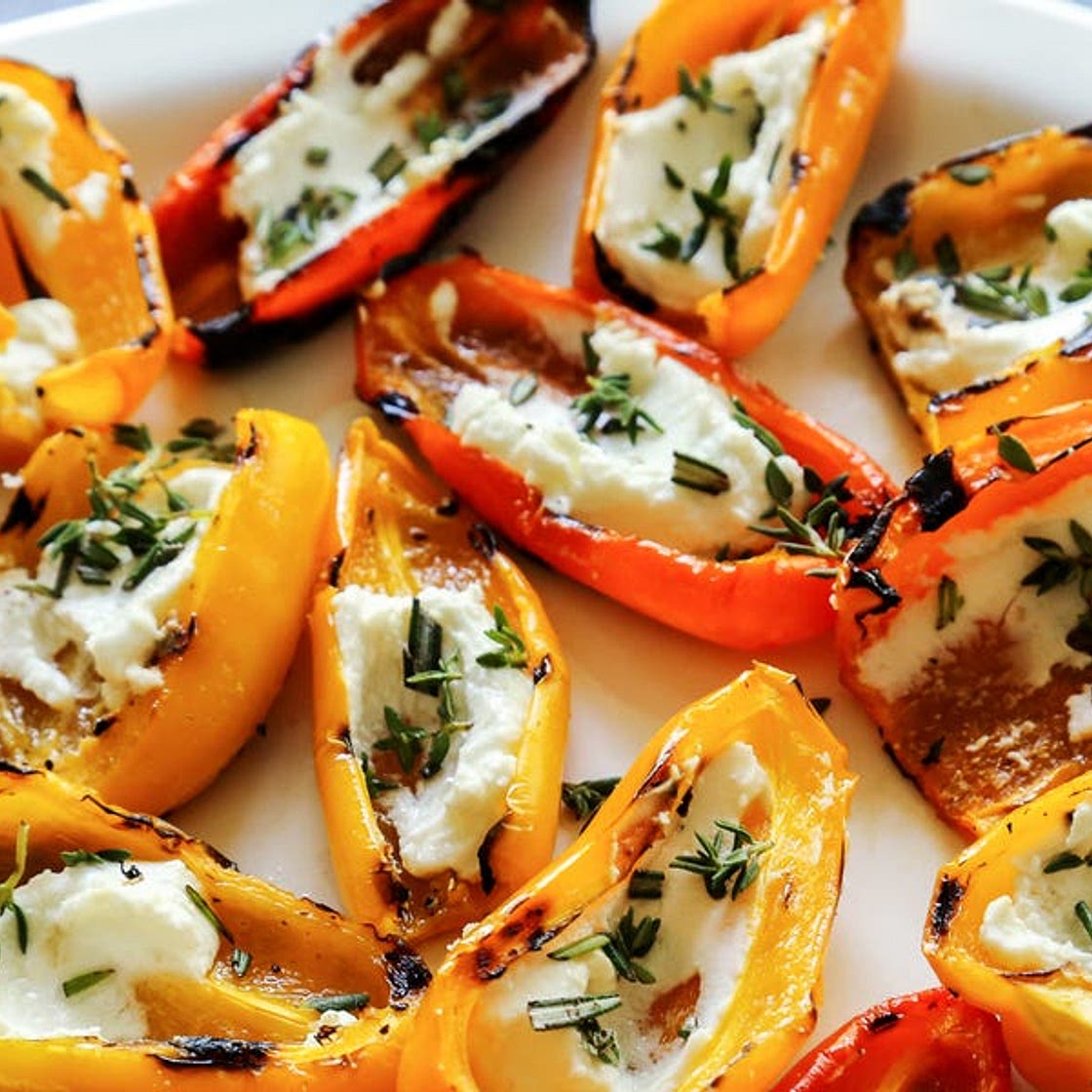 Grilled Mini Sweet Peppers with Goat Cheese