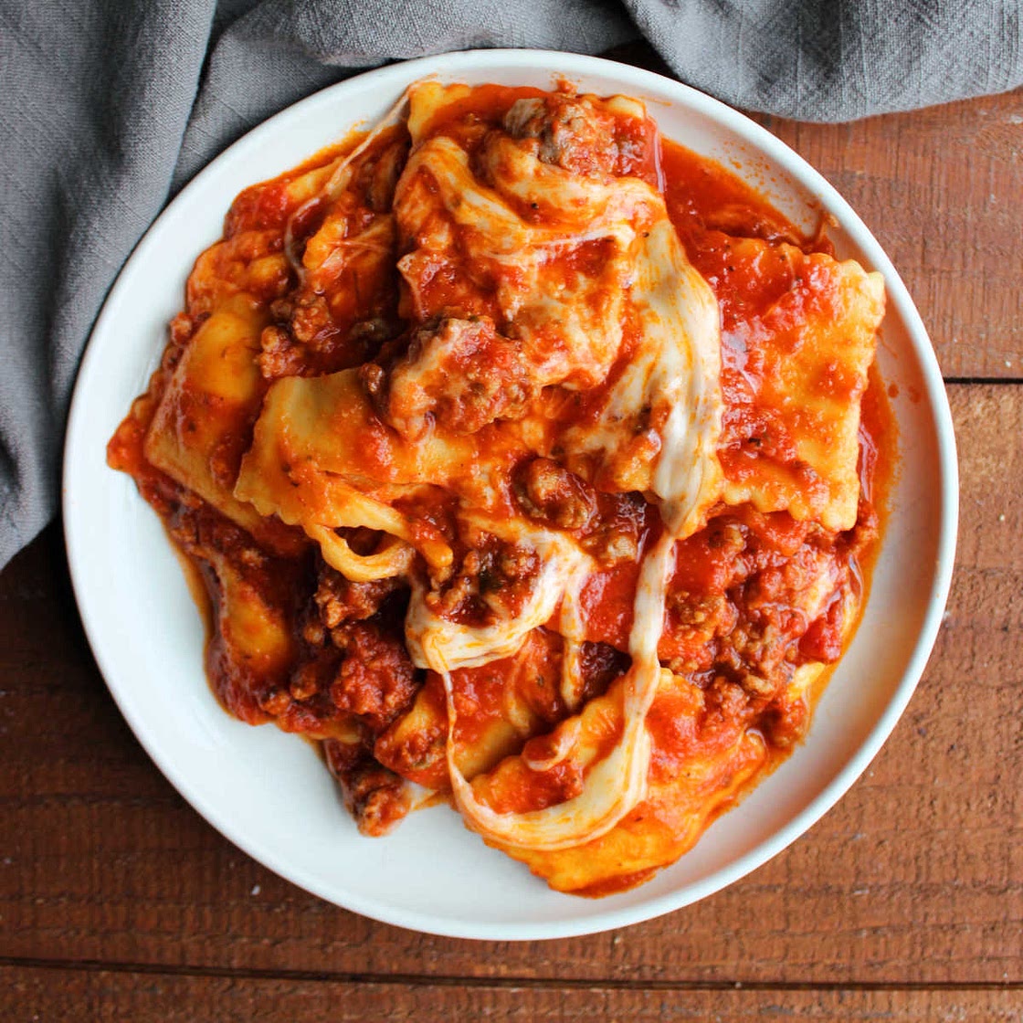 Saucy Crockpot Ravioli Lasagna