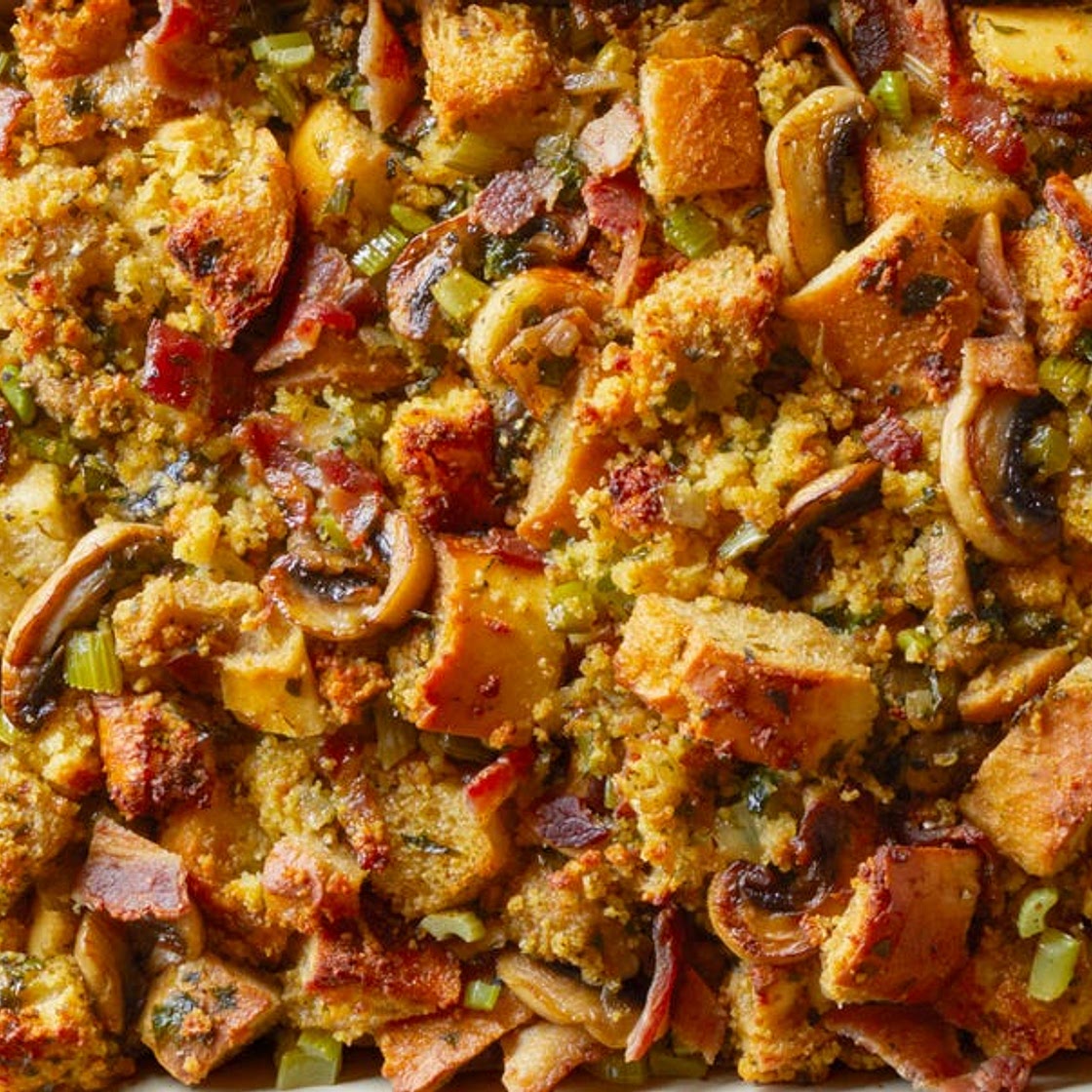 Cornbread-Bacon Dressing with Mushrooms