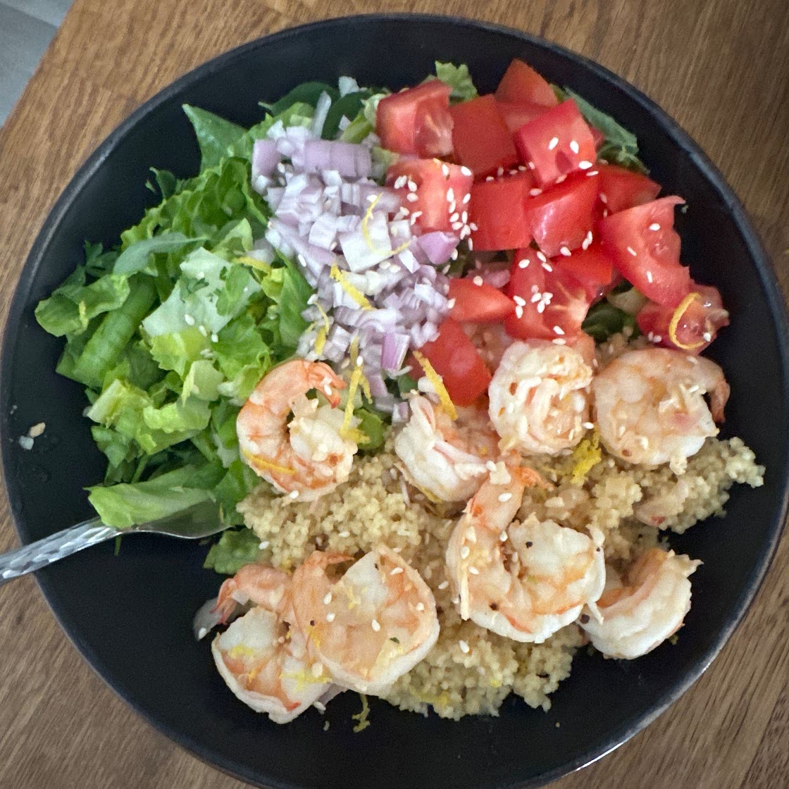 Lemon-Chili Shrimp Avocado Quinoa Bowls