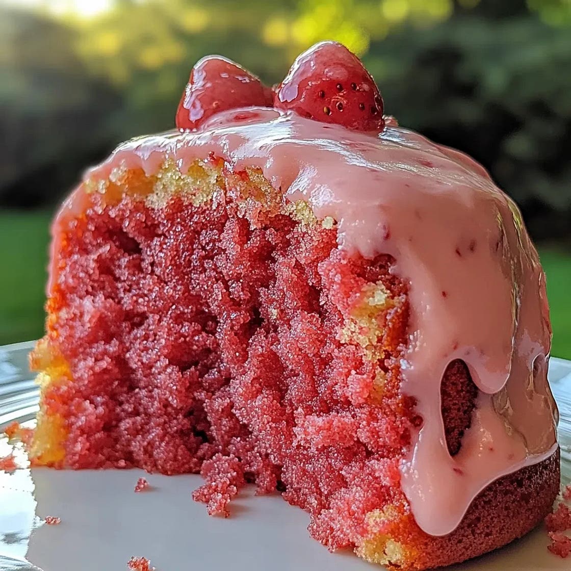 Strawberry Honeybun Cake with Creamy Strawberry Icing