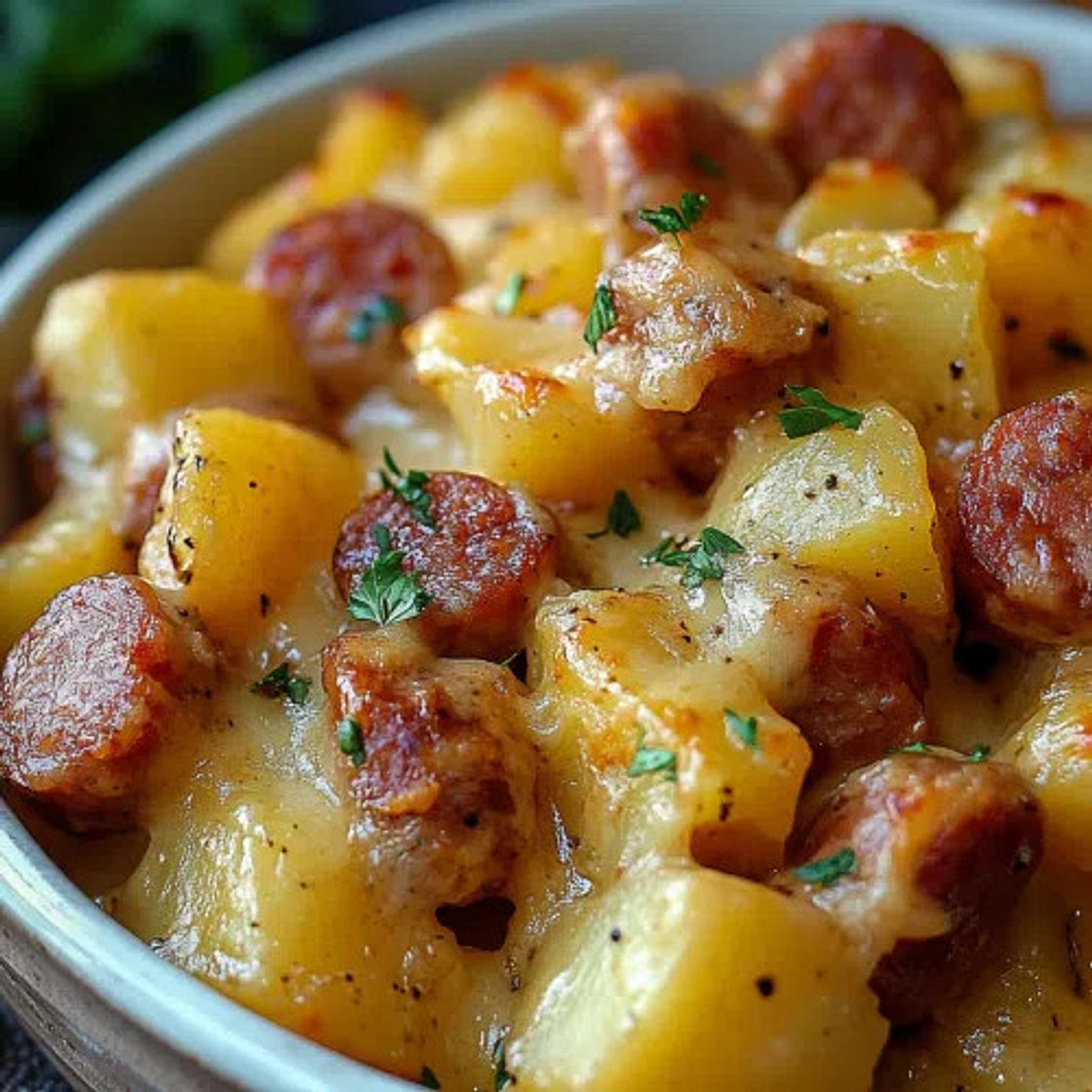 Kielbasa Sausage Cheesy Potato Casserole