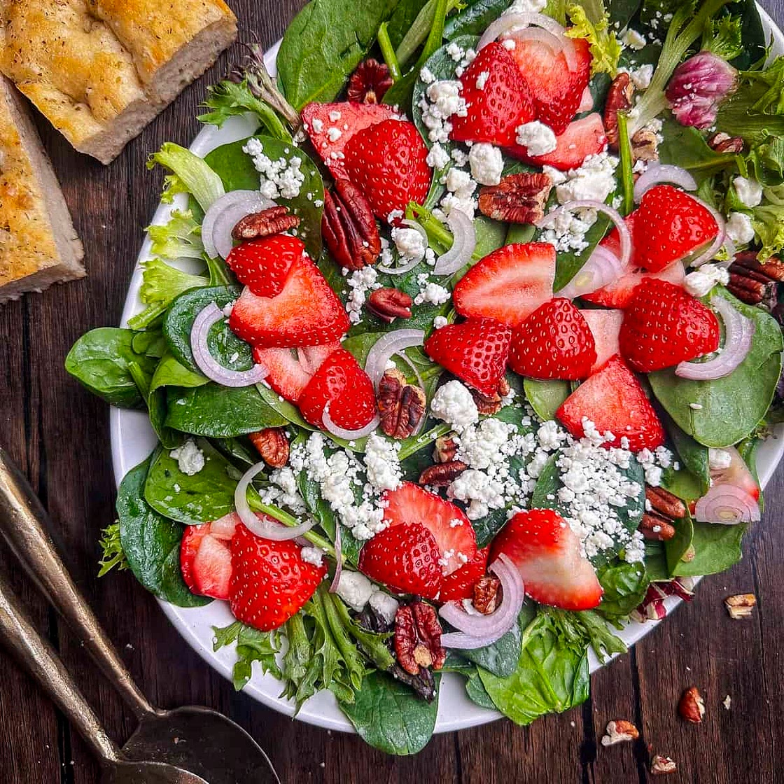 Strawberry Goat Cheese Salad with Candied Pecans