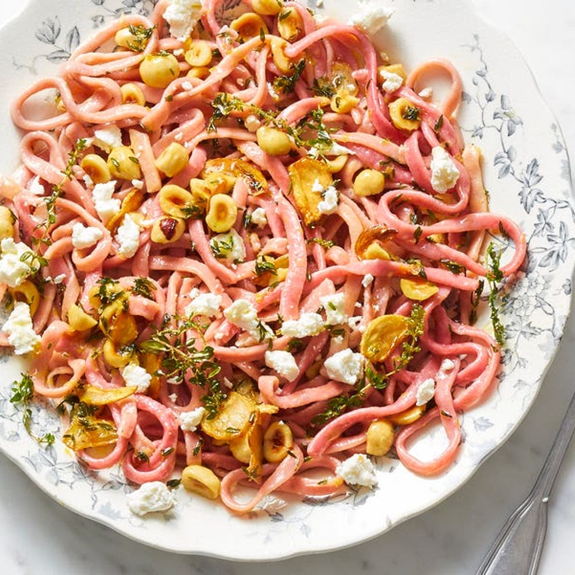 Beet Fettuccine With Hazelnuts and Goat Cheese