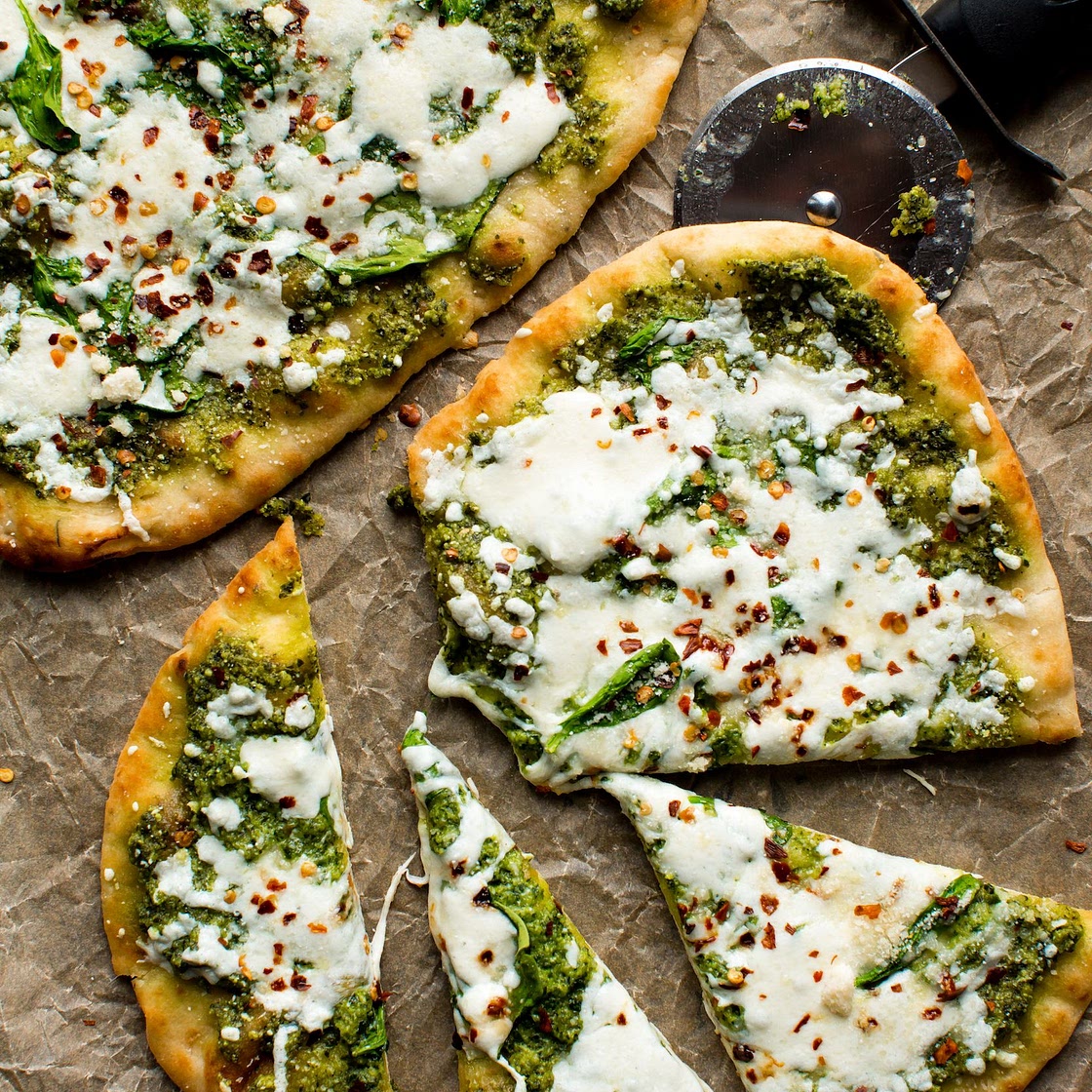 Cheesy Spinach Pesto Flatbread