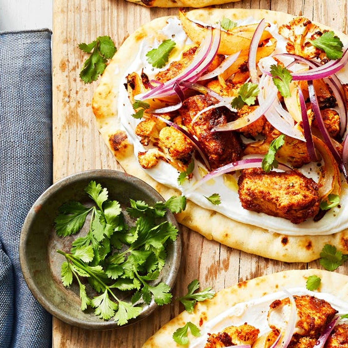 Tandoori-Spiced Cauliflower Chicken Flatbreads