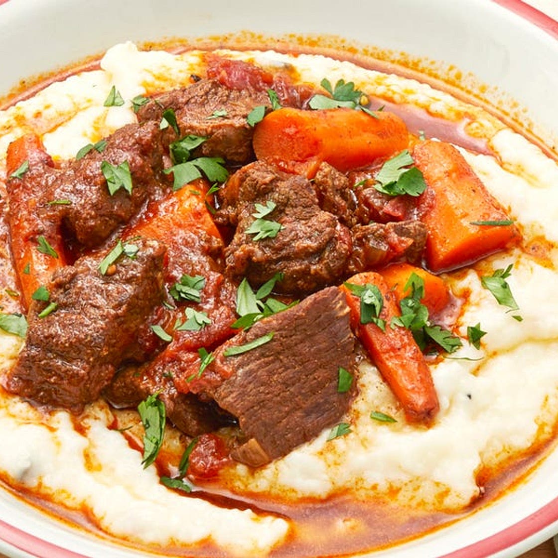 Instant Pot Ancho Beef Stew with Cheesy Grits