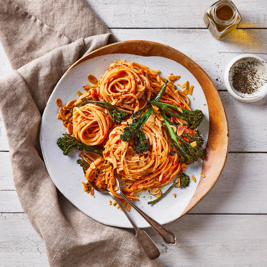Roasted Red Pepper Linguine With Tenderstem