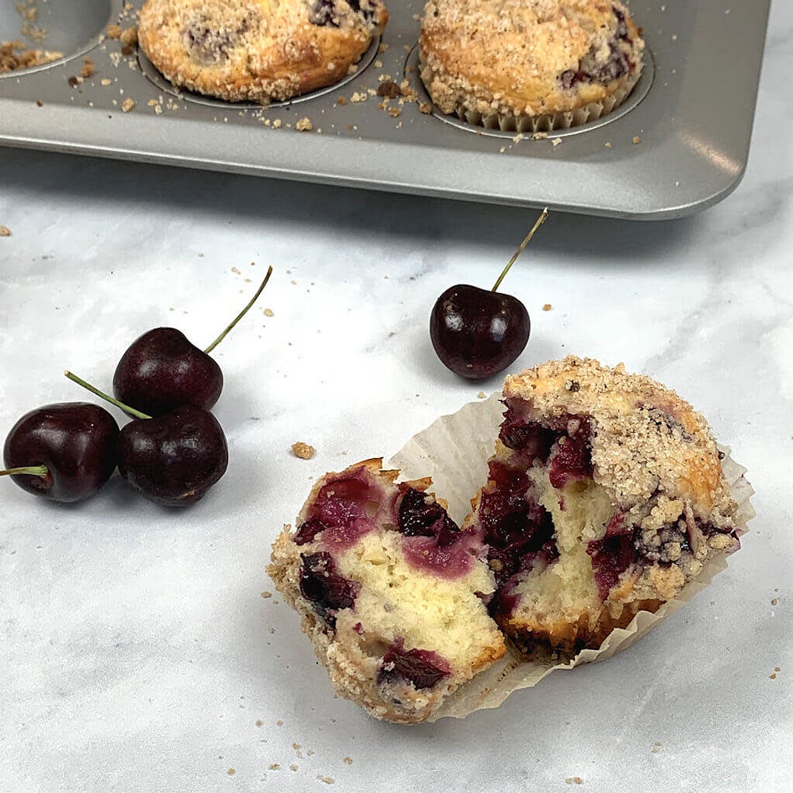 Cherry Muffins with Streusel Topping