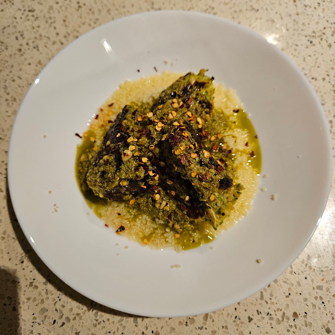 Zucchini Meatballs with Couscous and Basil Oil