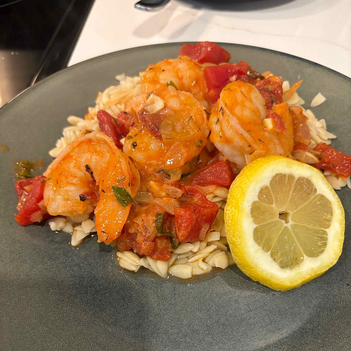 Shrimp and Orzo in a Garlicky Tomato Sauce