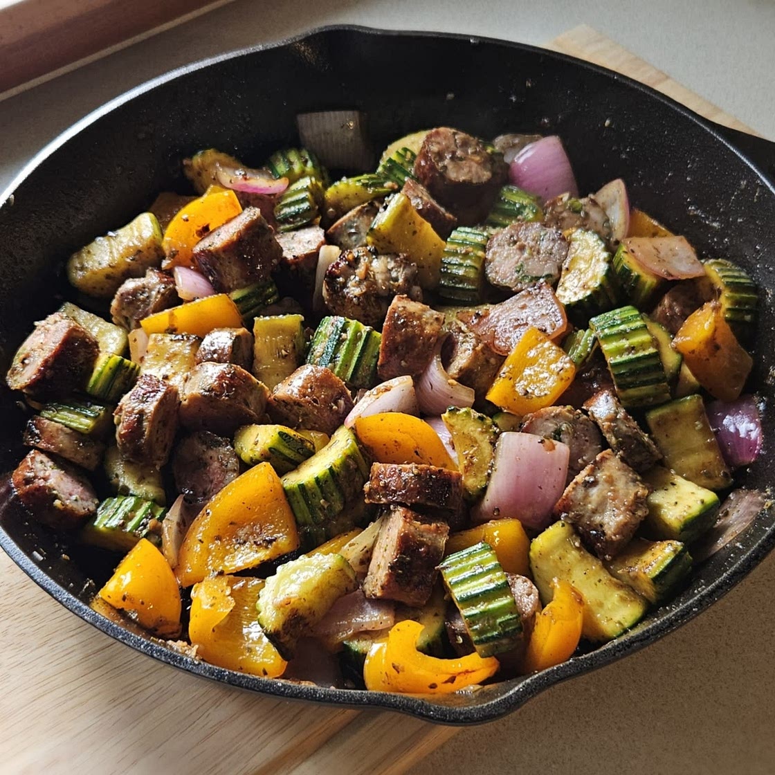 20 Minute Skillet Sausage & Zucchini