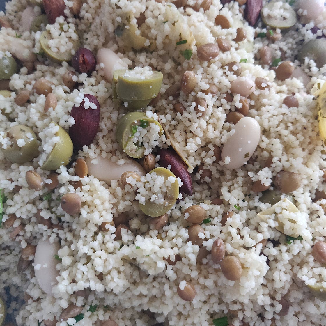 Olive and almond cous cous salad