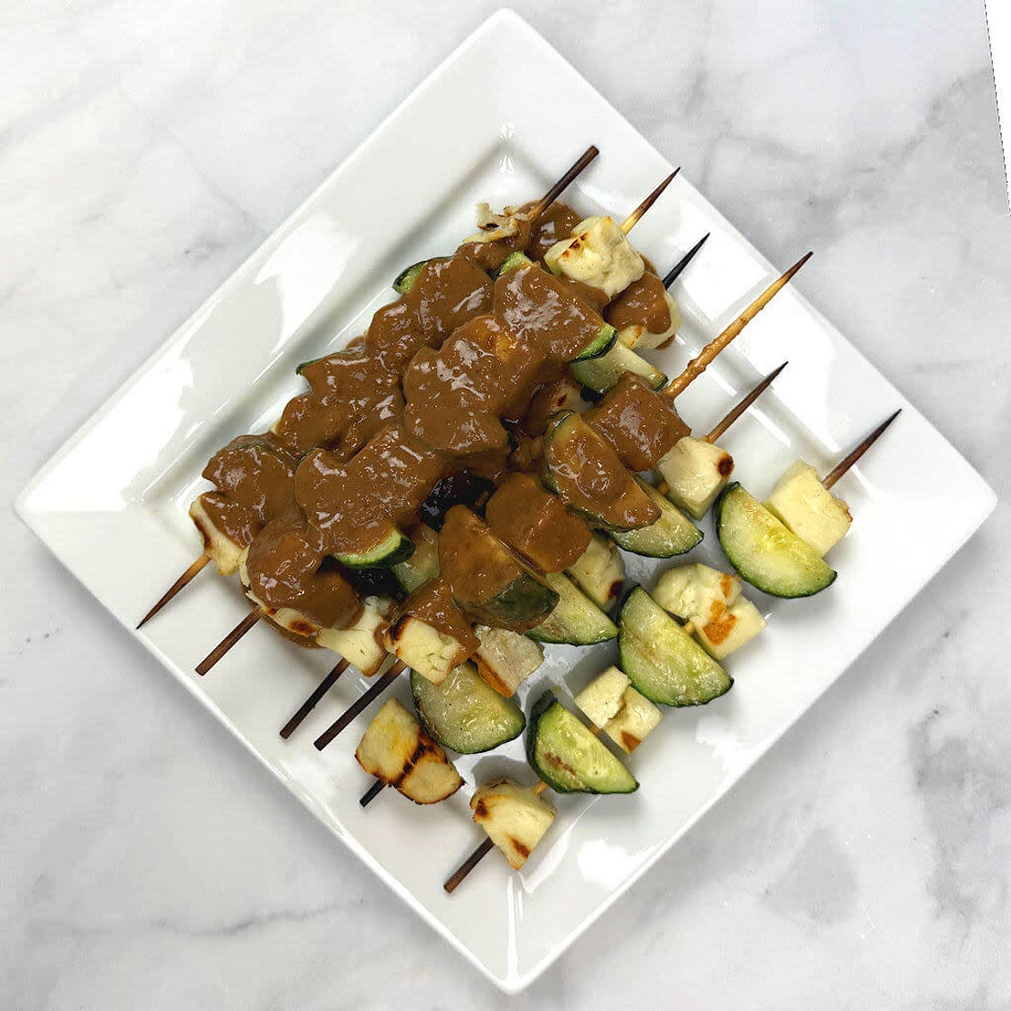 Halloumi & Cucumber Kebabs with Peanut Sauce
