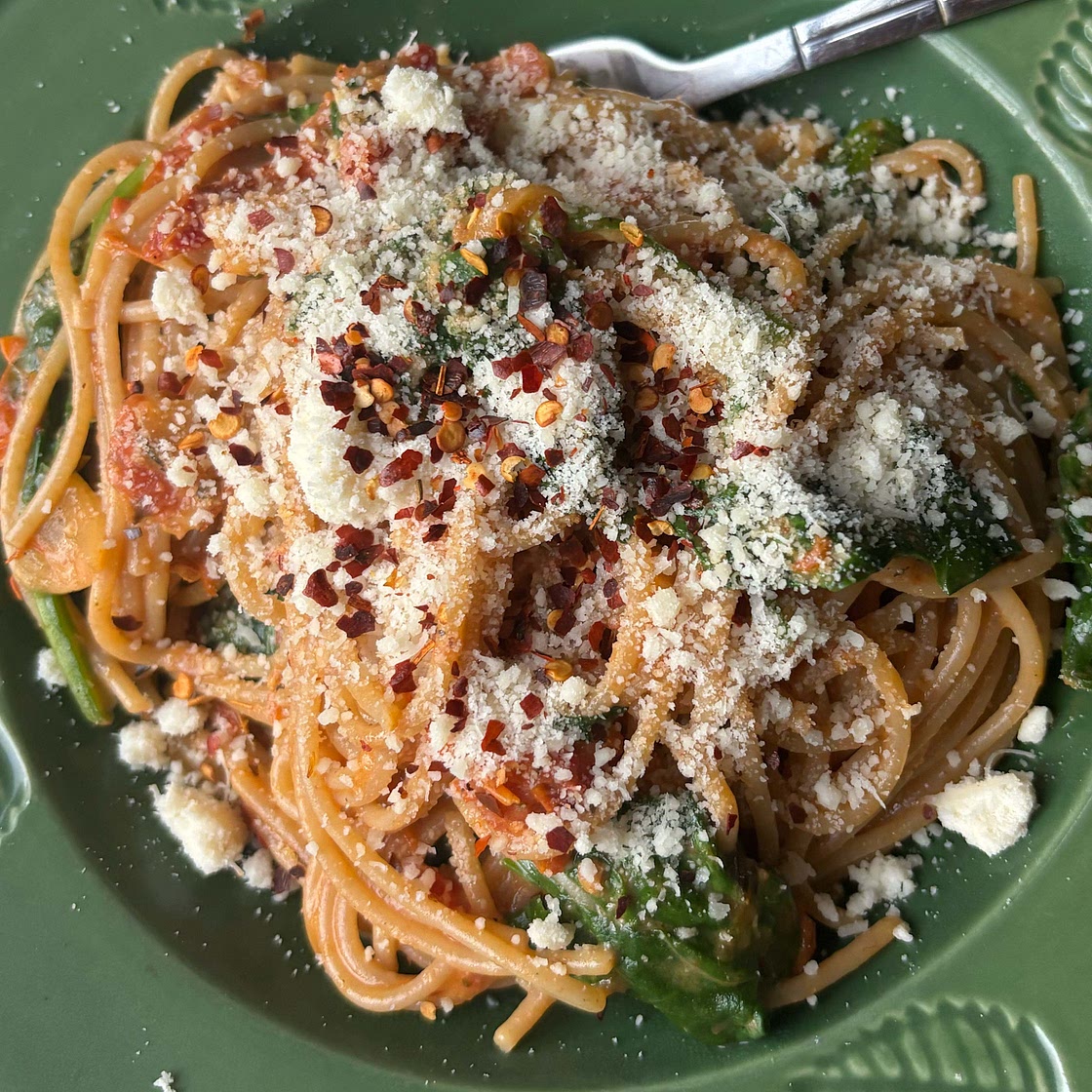 Spaghetti & Spinach with Sun-Dried Tomato Cream Sauce