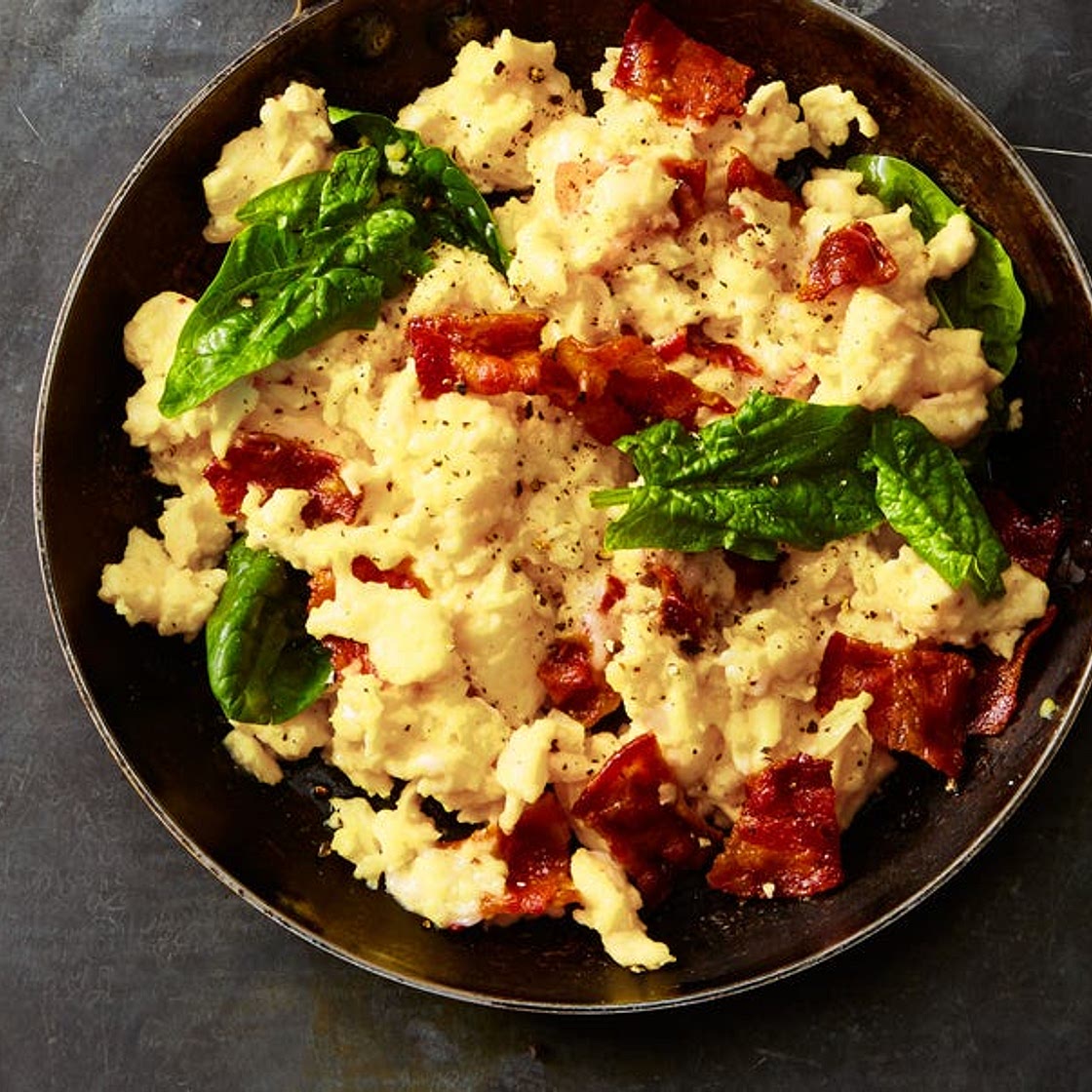 Gruyère, Bacon, and Spinach Scrambled Eggs