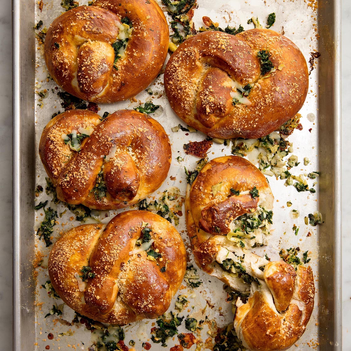 Spinach Artichoke Stuffed Pretzels