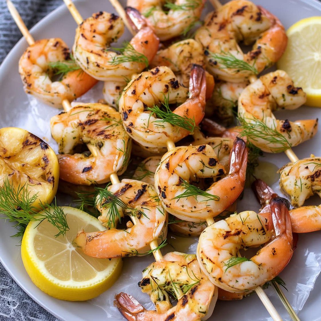 Grilled Garlic Butter Dill Shrimp
